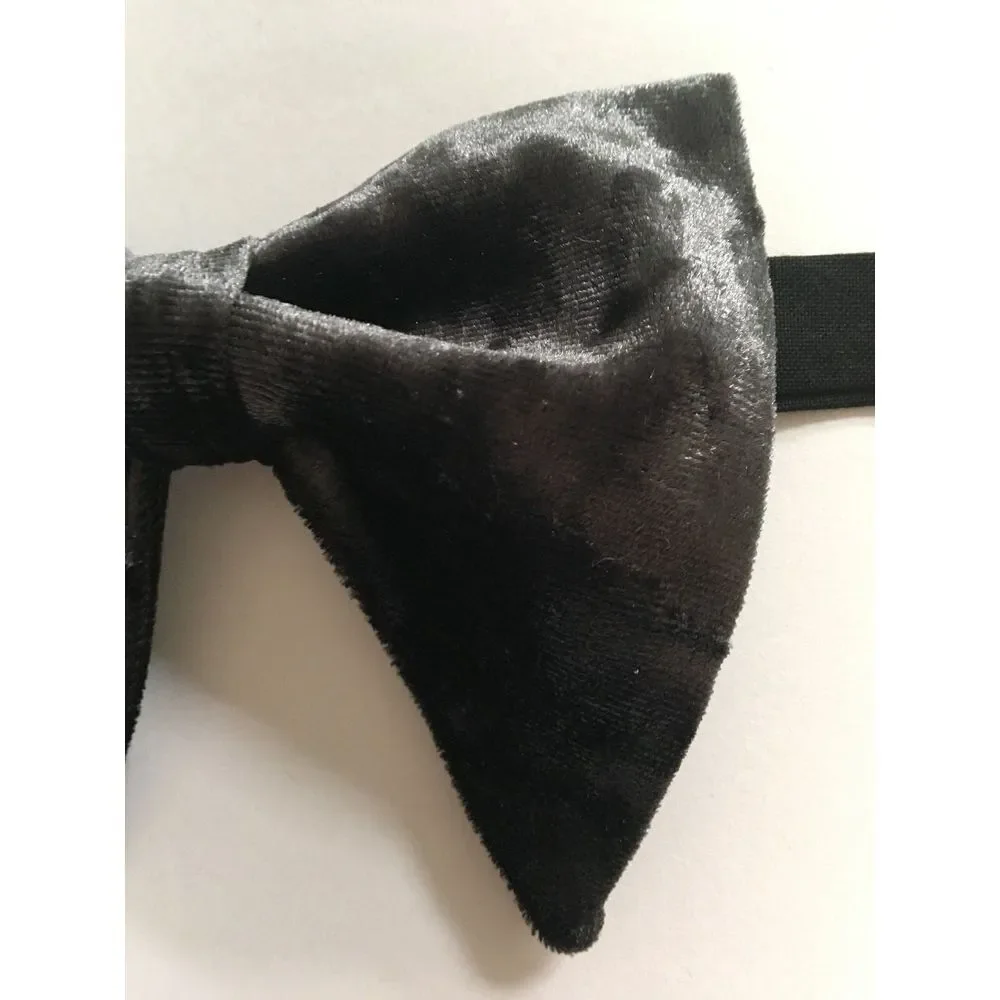 NEW Handmade Charcoal ‎ Dark Grey Velvet Bow tie Vintage style 70`s Bowtie